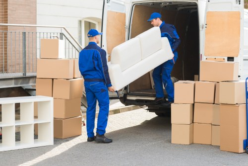 Removal van loading outside a Hampstead residential property