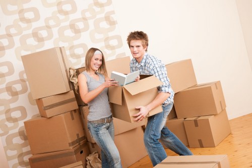 Packed household boxes ready for a Hampstead house move